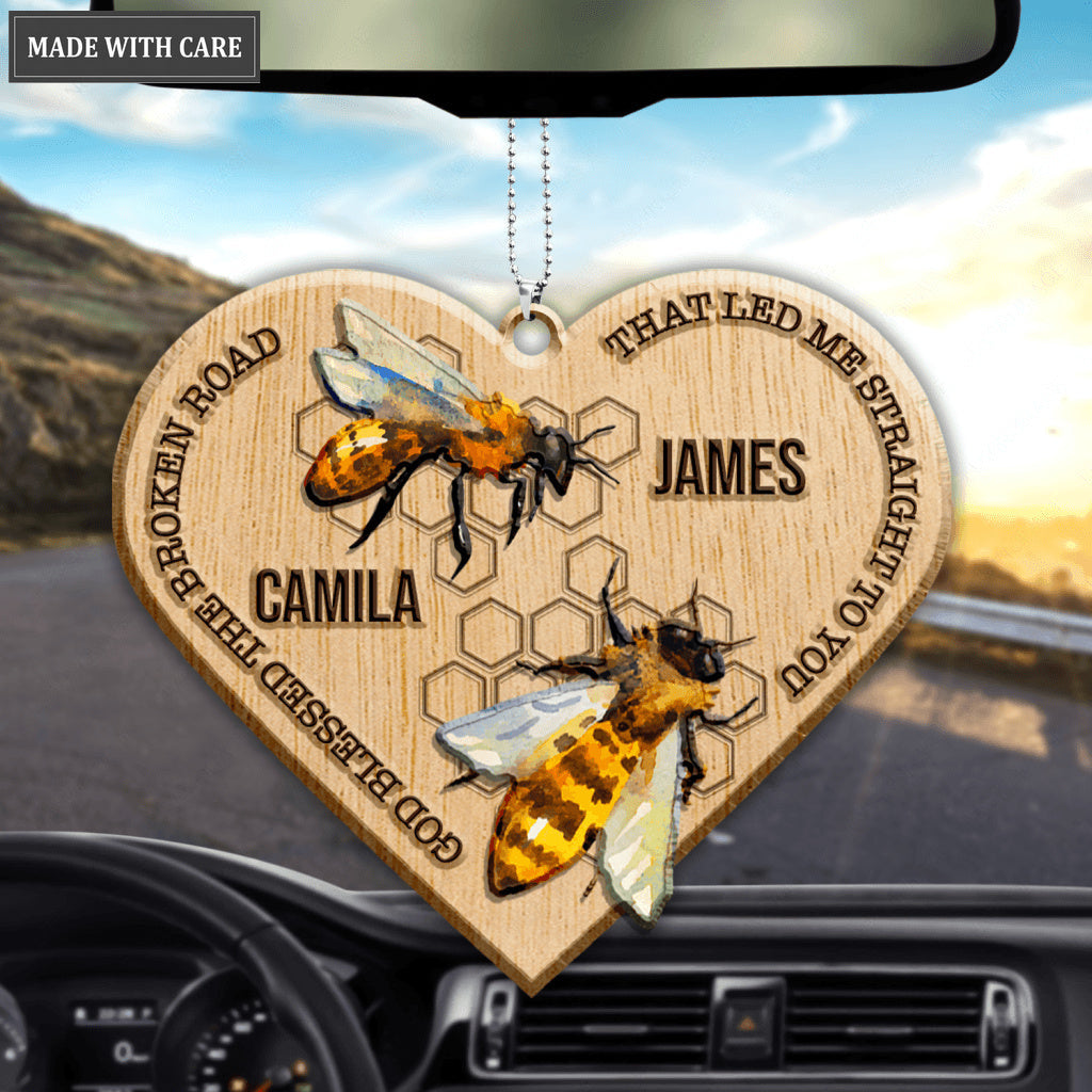 Honey Bee Couple God Blessed Personalized Wood Engraved Ornaments