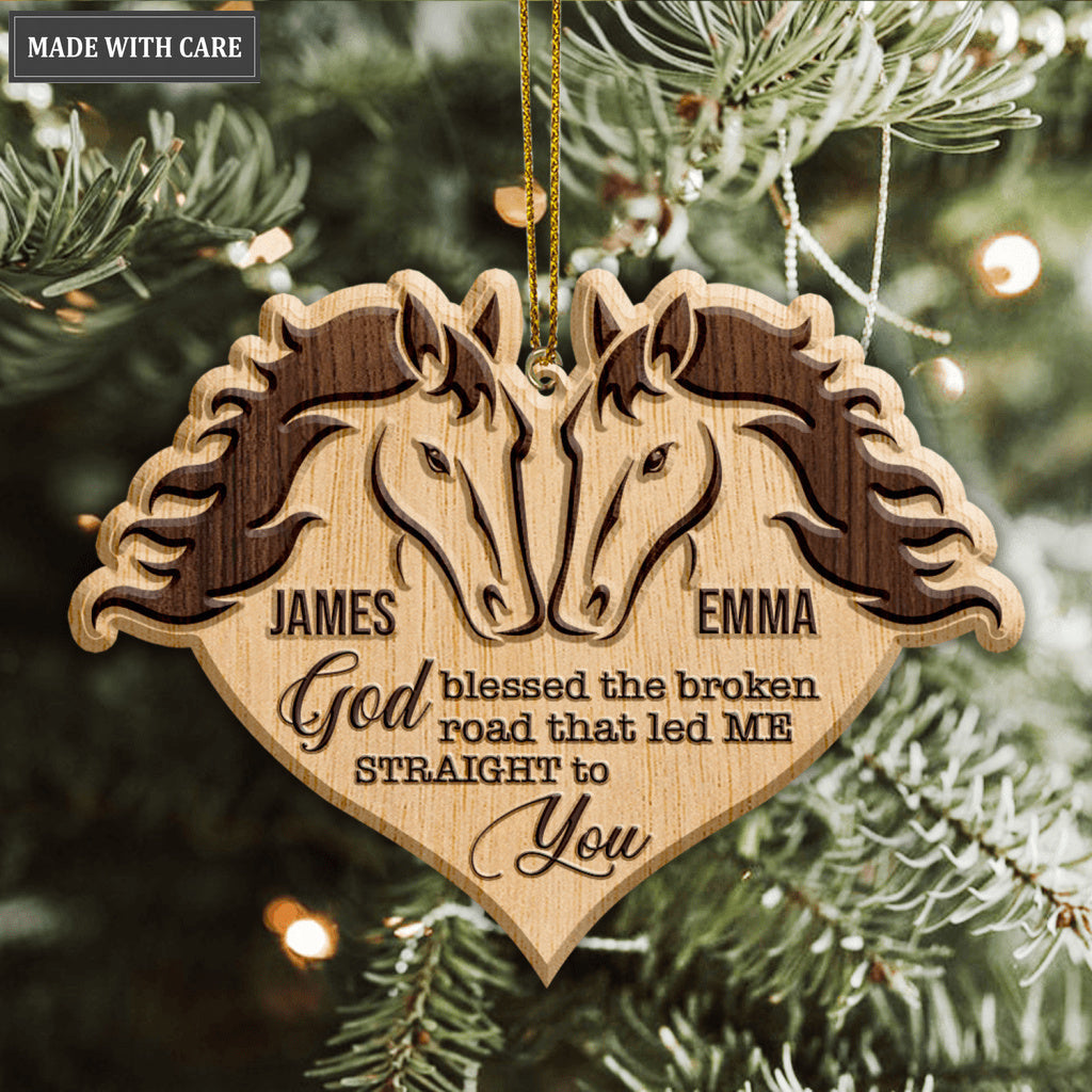 Horse Couple God Blessed Personalized Wood Engraved Ornaments