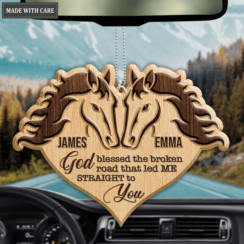 Horse Couple God Blessed Personalized Wood Engraved Ornaments