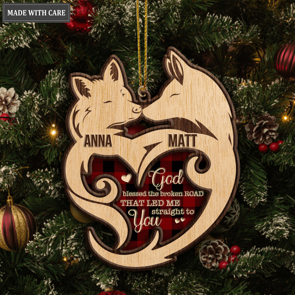 Wild Love Fox Couple God Blessed Personalized Wood Engraved Ornaments