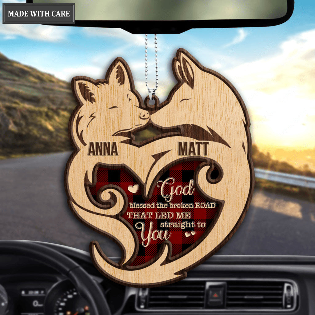 Wild Love Fox Couple God Blessed Personalized Wood Engraved Ornaments