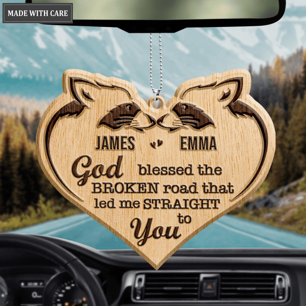 Wild Love Racoon Couple God Blessed Personalized Wood Engraved Ornaments