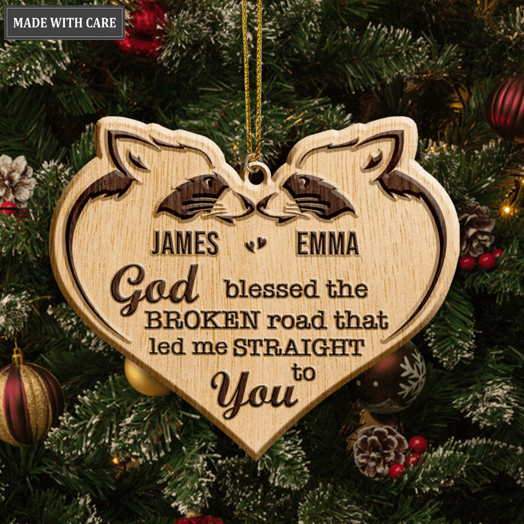 Wild Love Racoon Couple God Blessed Personalized Wood Engraved Ornaments