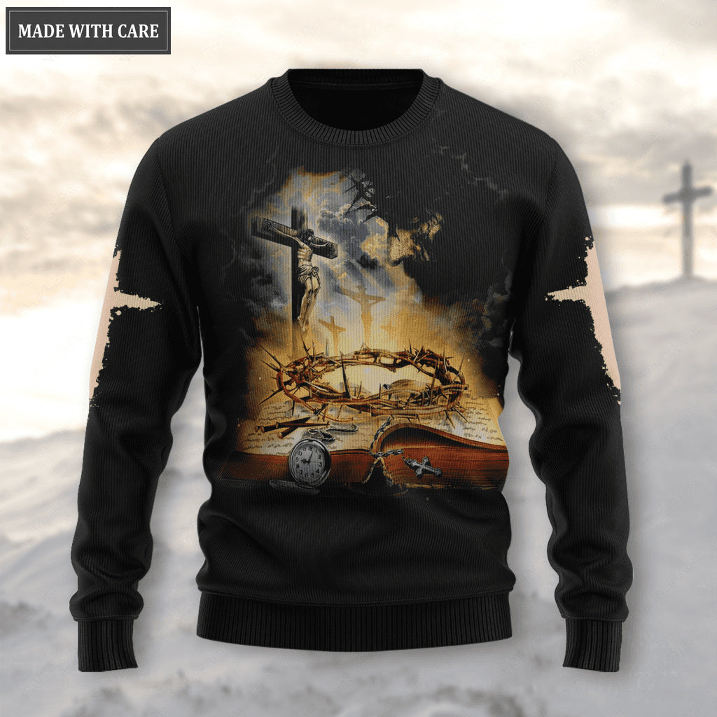 Jesus Cross Bible Crown Of Thorns Wool Sweatshirt