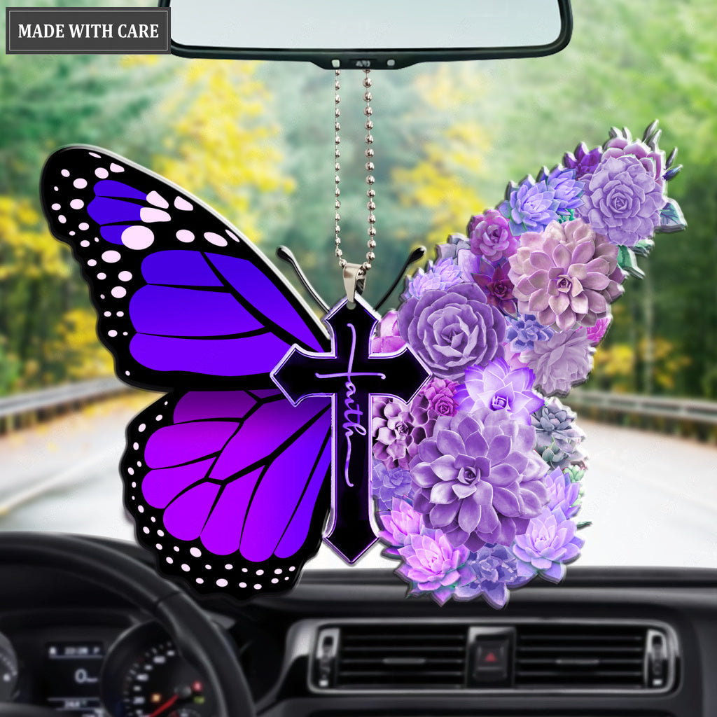 Succulent Butterfly Cross Faith Ornament