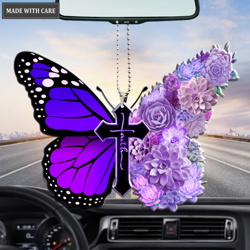Succulent Butterfly Cross Faith Ornament