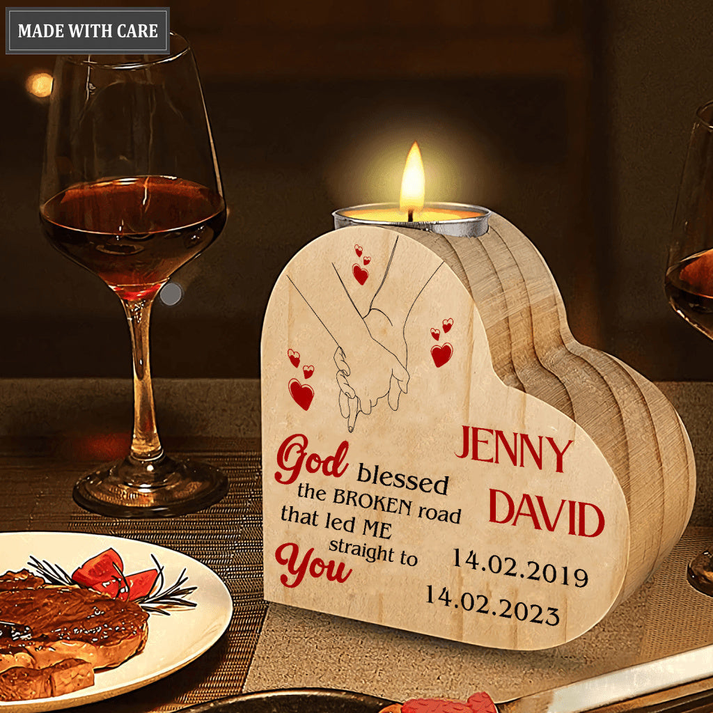 Couple Holding Hand God Blessed Personalized Candle Holder