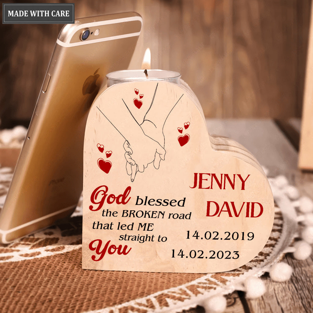 Couple Holding Hand God Blessed Personalized Candle Holder