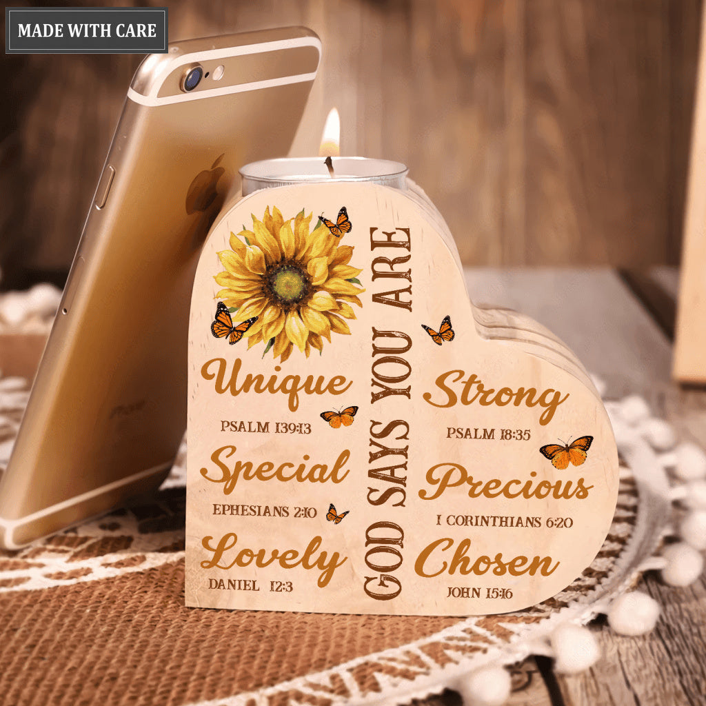 Cross Shaped Sunflower And Butterfly God Says You Are Candle Holder