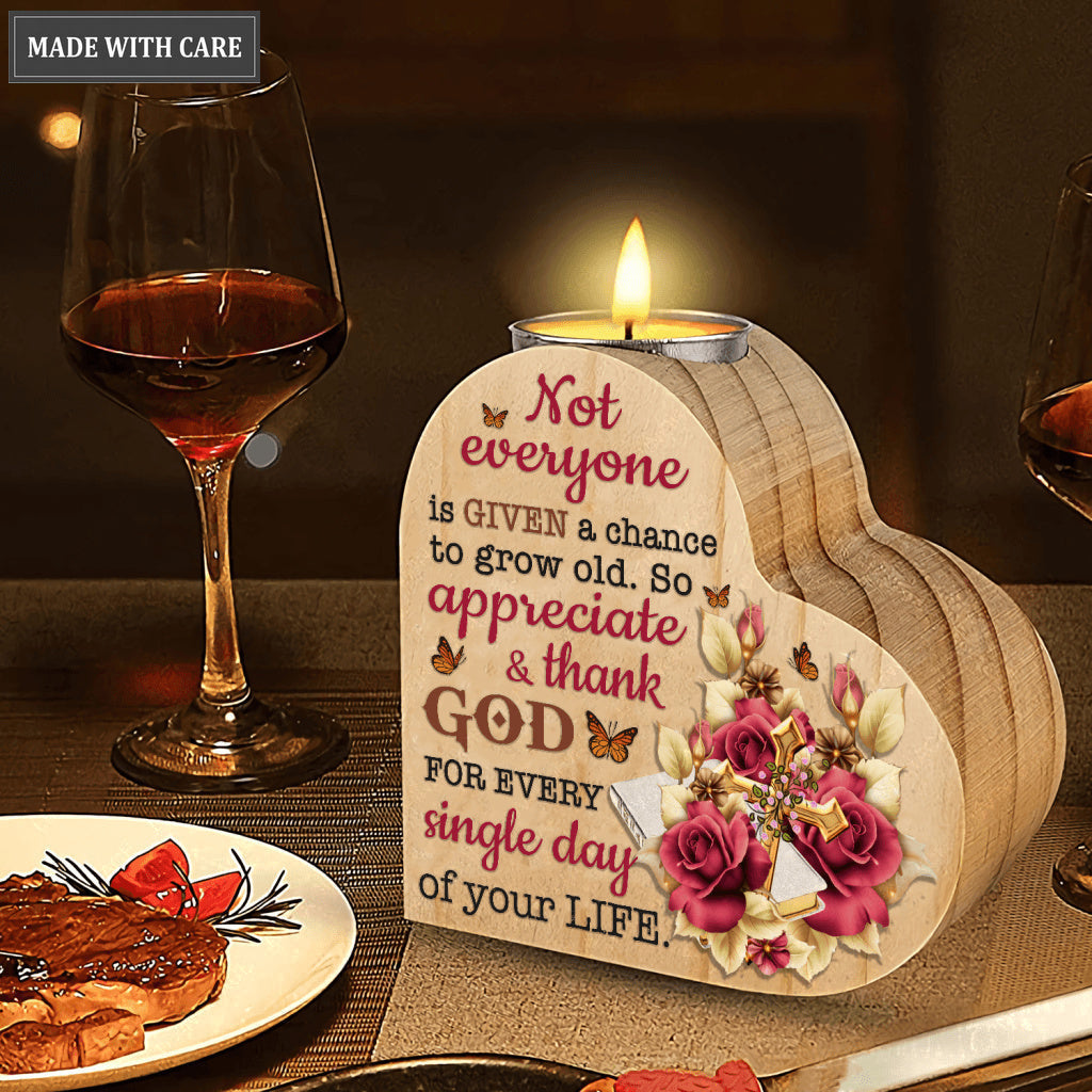 Golden Cross Bible Roses Butterfly Thank God Every Day Candle Holder