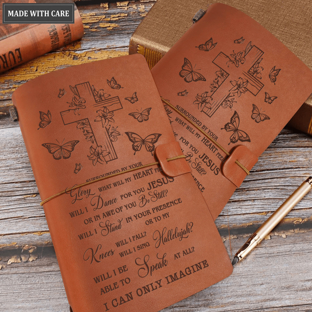 Vintage Leather Flower Butterfly Cross Surrounded By Your Glory Nautical Notebook