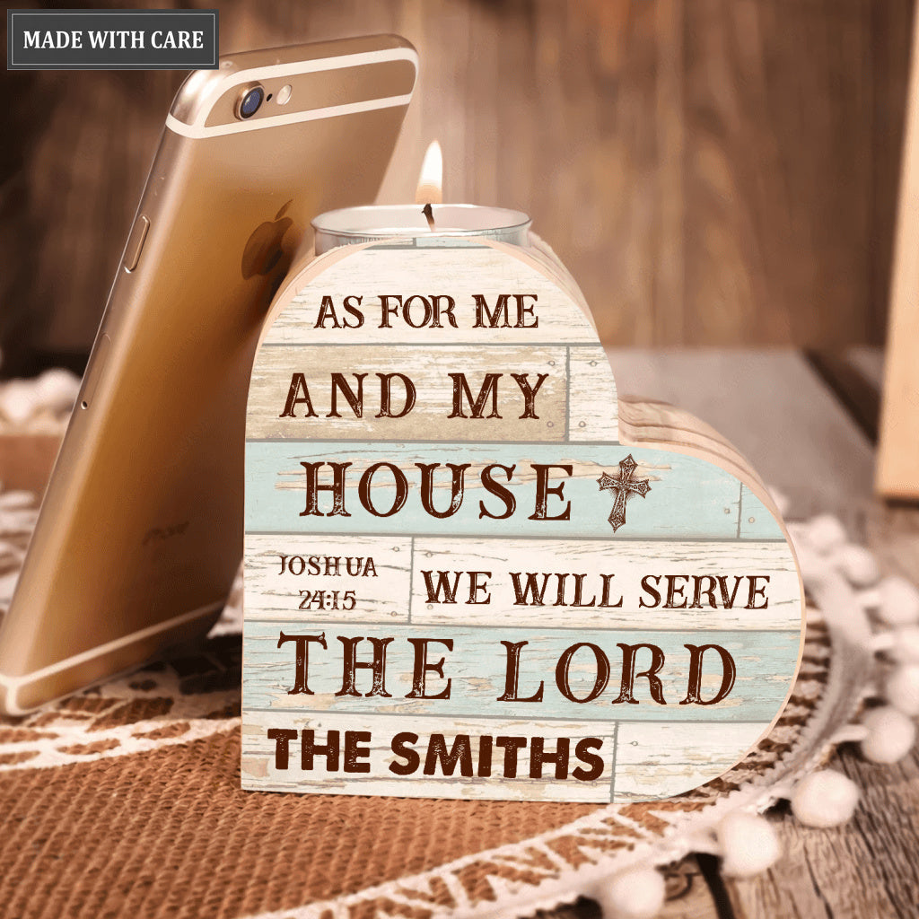 Vintage Wooden As For Me And My House Personalized Candle Holder