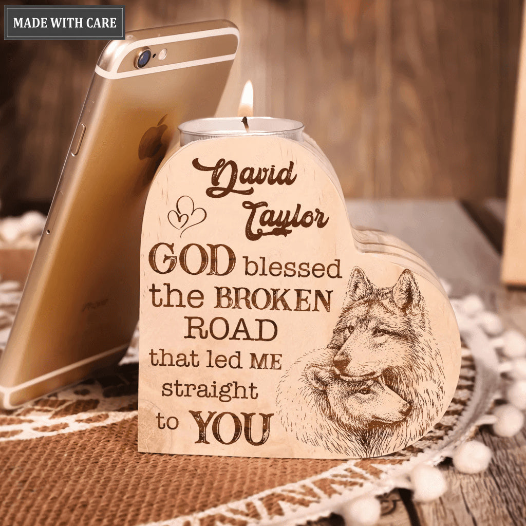 Wolf Couple God Blessed Personalized Candle Holder