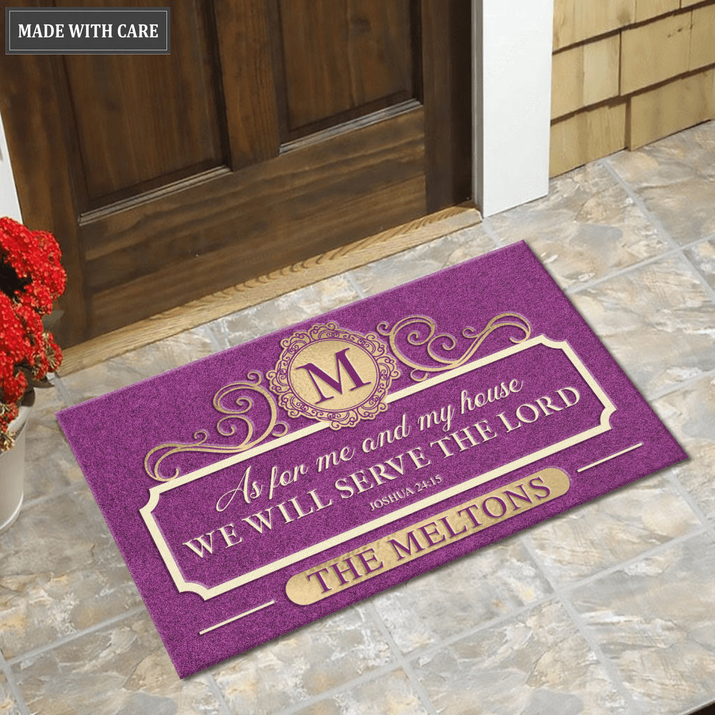 Bible Verse We Will Serve The Lord Personalized Purple Doormat