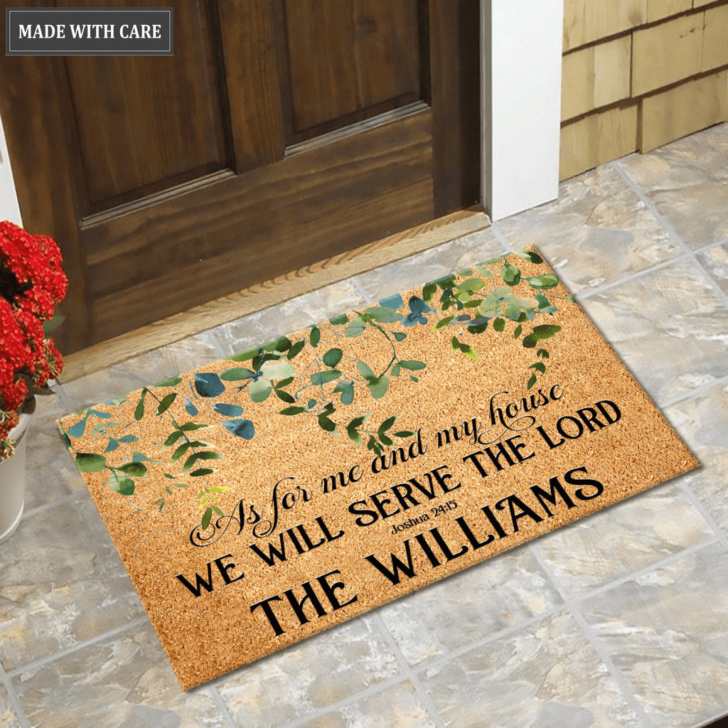 We Will Serve The Lord Bible Verse Personalized Doormat