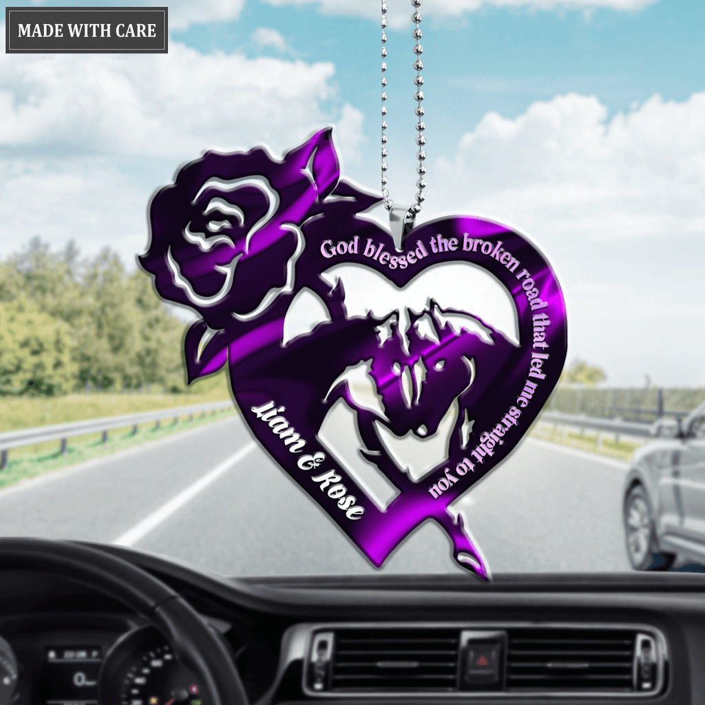 Love Horses Couple And Rose Heart God Blessed Personalized Ornament