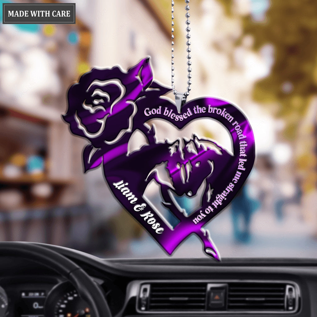 Love Horses Couple And Rose Heart God Blessed Personalized Ornament