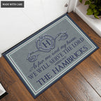 Border Stripe In Blue Serve The Lord Personalized Doormat