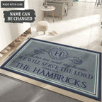 Border Stripe In Blue Serve The Lord Personalized Doormat