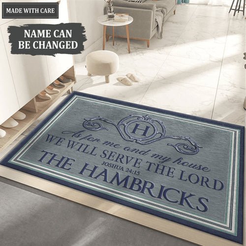 Border Stripe In Blue Serve The Lord Personalized Doormat
