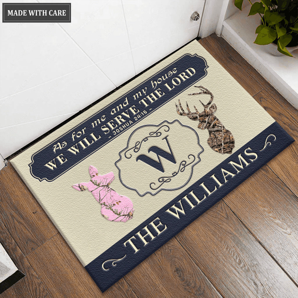 Buck And Doe As For Me And My House Christianity Personalized Doormat