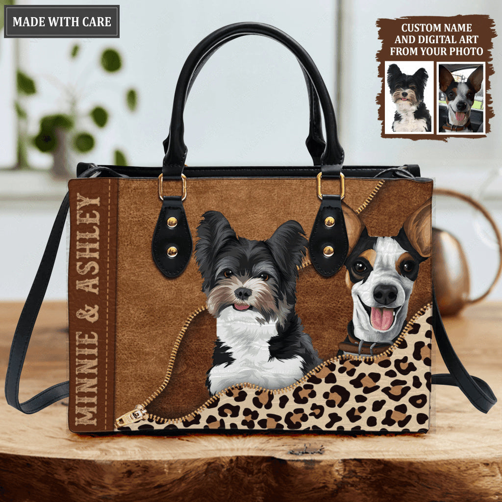 Leopard Zipper Pet Portrait - Personalized Custom Leather Bag