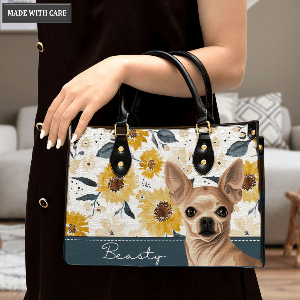 Sunflower Pet Digital Portrait - Personalized Custom Leather Bag