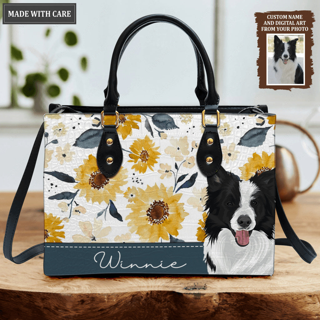 Sunflower Pet Digital Portrait - Personalized Custom Leather Bag