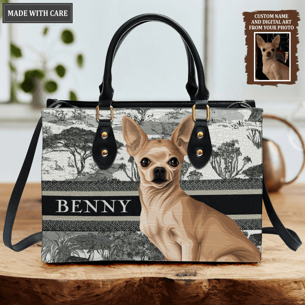 Vintage Art Drawing Pet Portrait - Personalized Custom Leather Bag