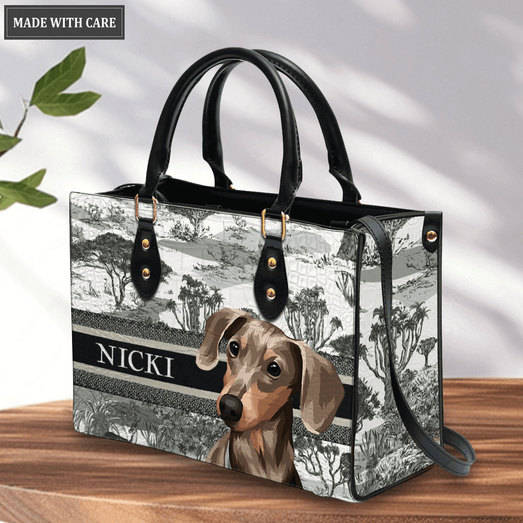 Vintage Art Drawing Pet Portrait - Personalized Custom Leather Bag