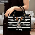 Vintage Black and White Lines Pet Art - Personalized Custom Leather Bag