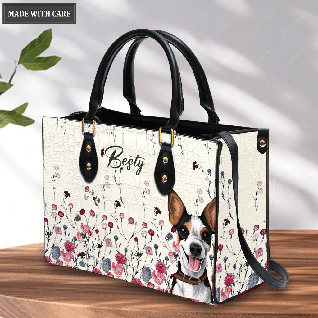 Vintage Wildflower Pet Art - Personalized Custom Leather Bag