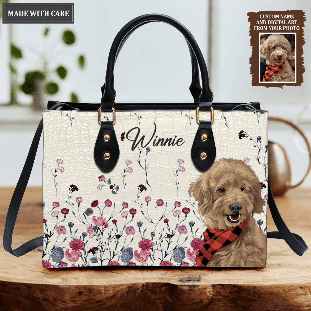 Vintage Wildflower Pet Art - Personalized Custom Leather Bag