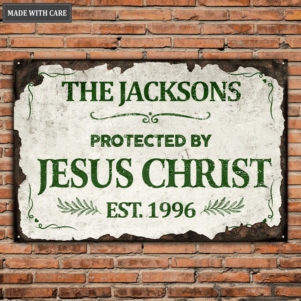 Personalized Protected By Jesus Flower Metal Sign
