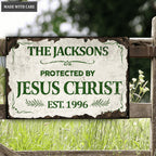 Personalized Protected By Jesus Flower Metal Sign