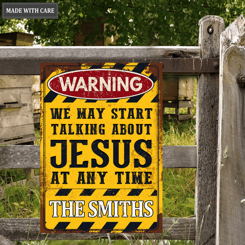 Personalized Talking About Jesus Yellow Black Metal Sign