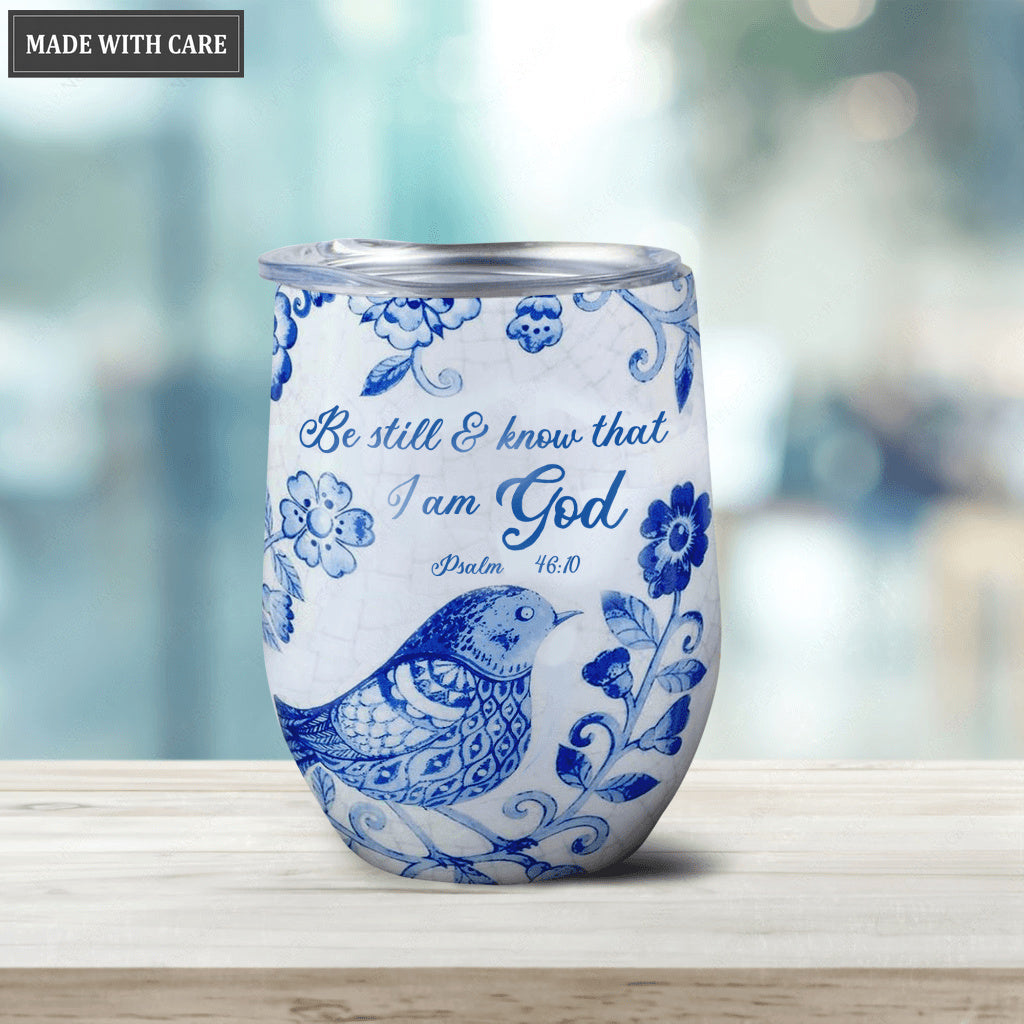 Personalized Bird In Blue Be Still Wine Tumbler