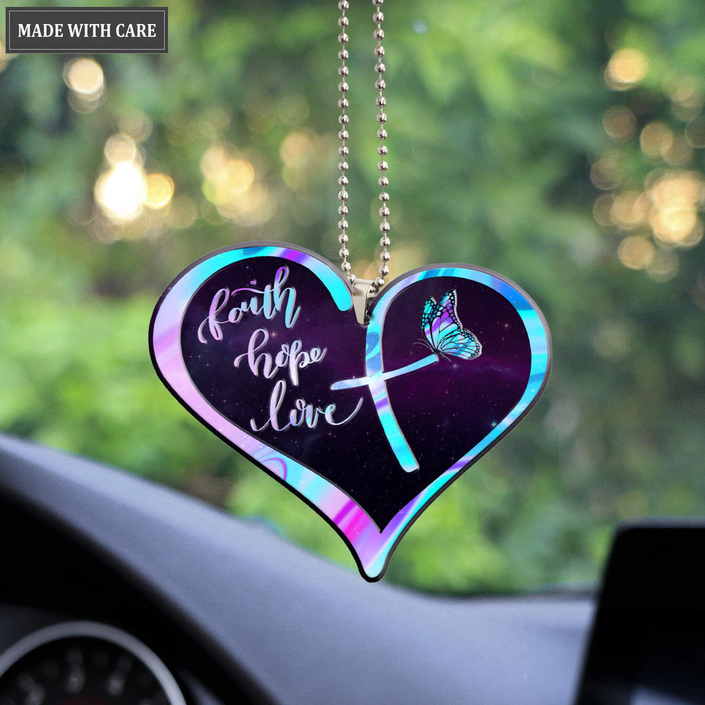 Cross Heart Faith Hope Love Hologram Ornament