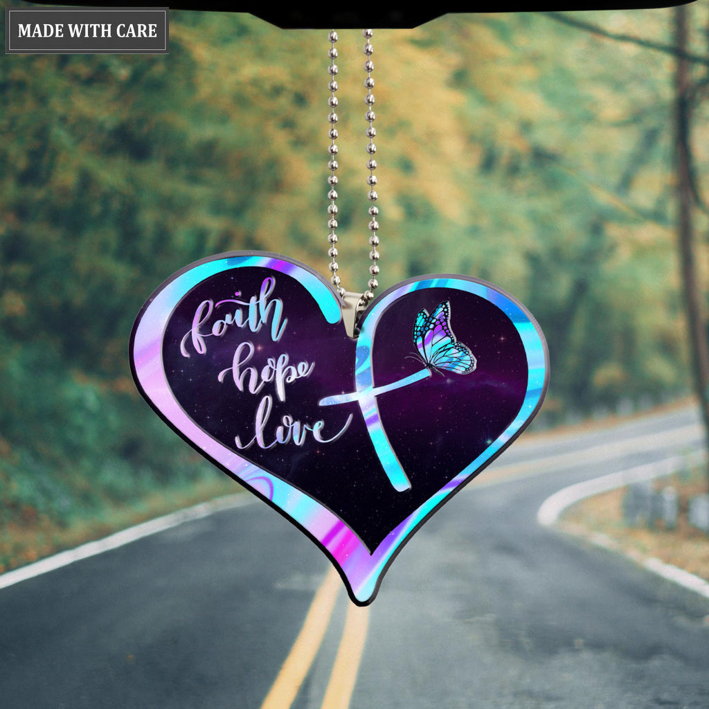 Cross Heart Faith Hope Love Hologram Ornament