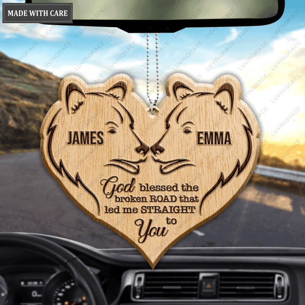 Bear Couple God Blessed Personalized Wood Engraved Ornaments