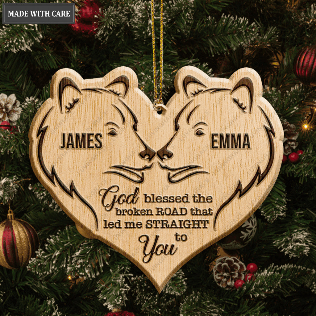 Bear Couple God Blessed Personalized Wood Engraved Ornaments