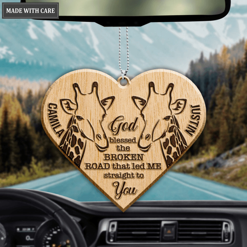 Giraffe Couple God Blessed Personalized Wood Engraved Ornaments