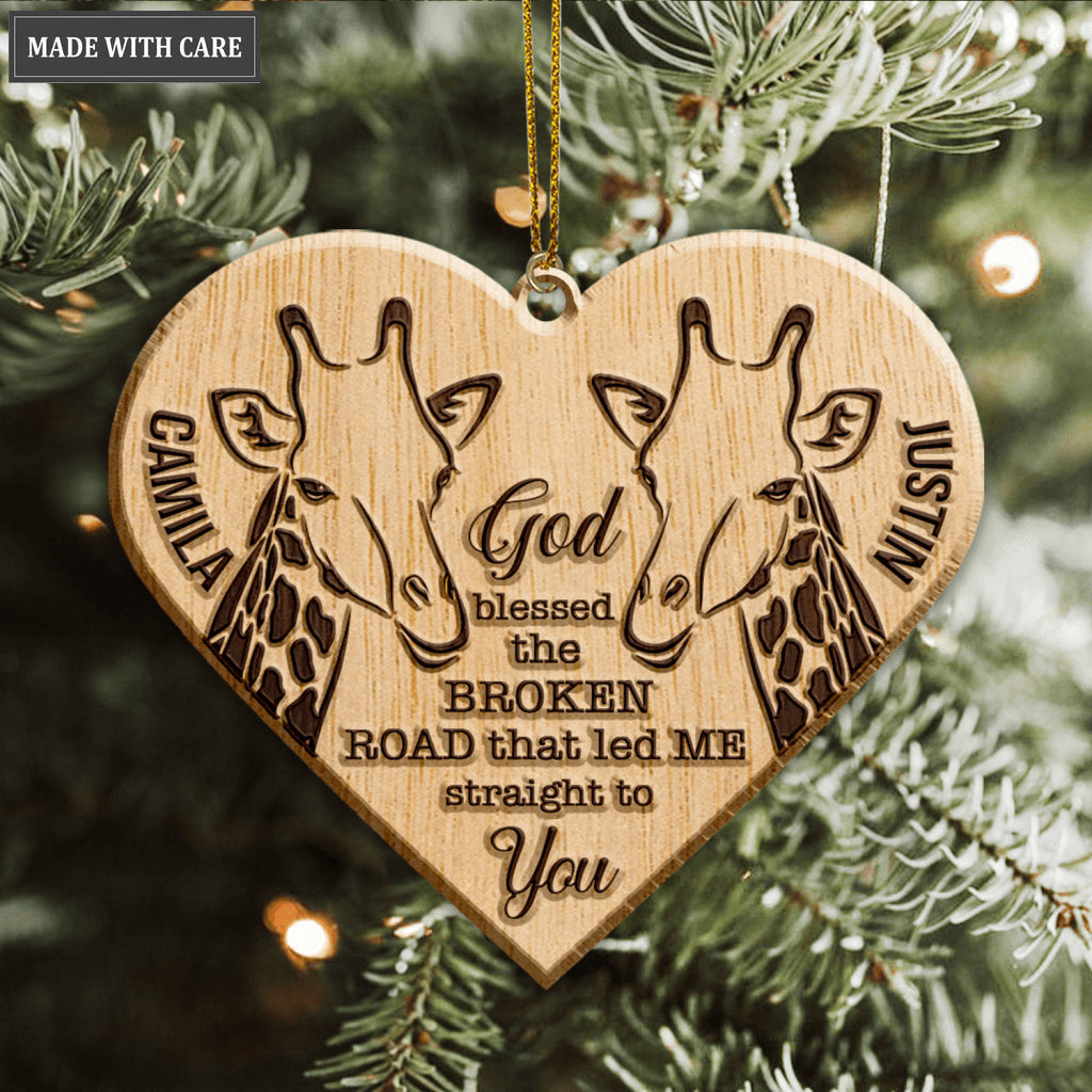 Giraffe Couple God Blessed Personalized Wood Engraved Ornaments