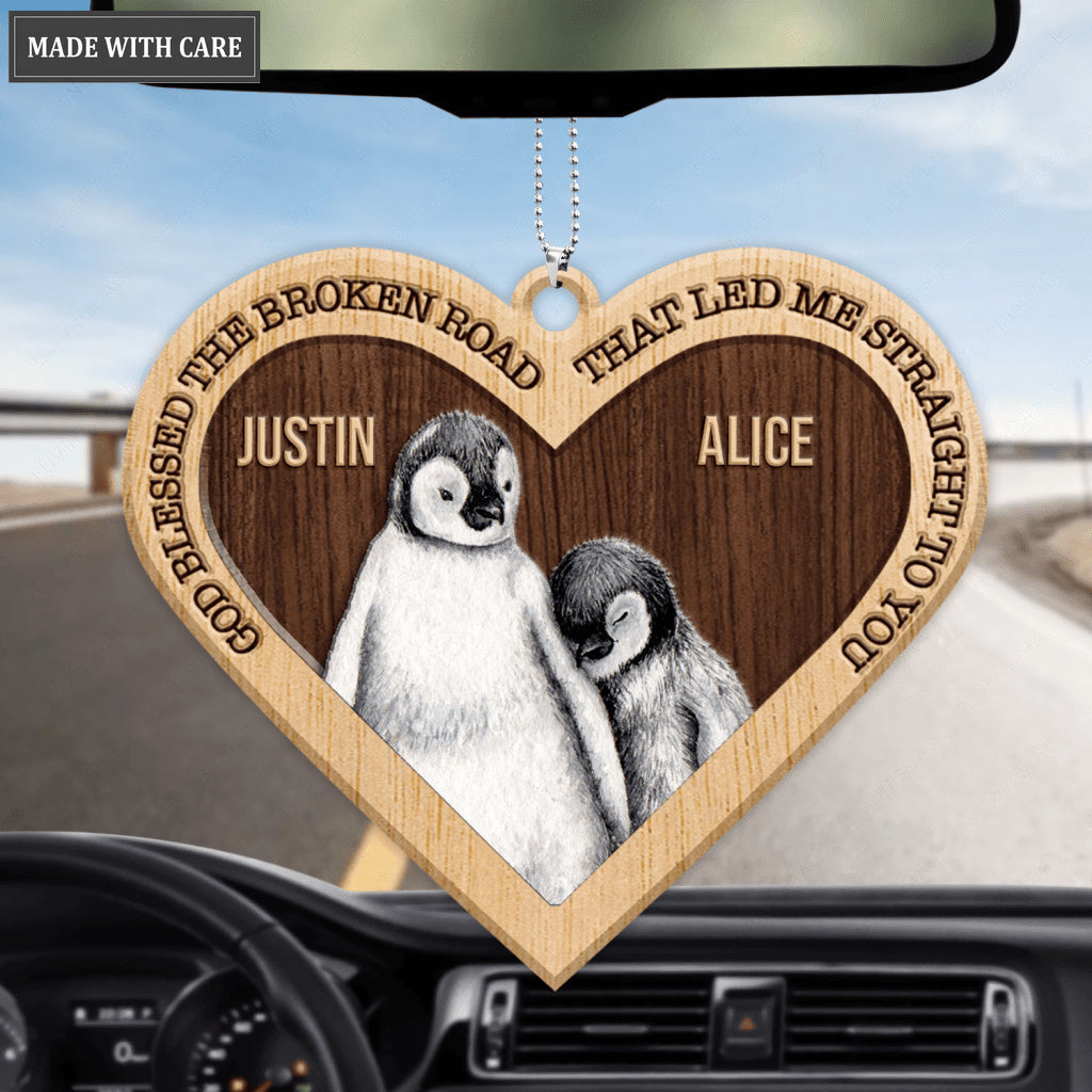 Penguin Couple God Blessed Personalized Wood Engraved Ornaments