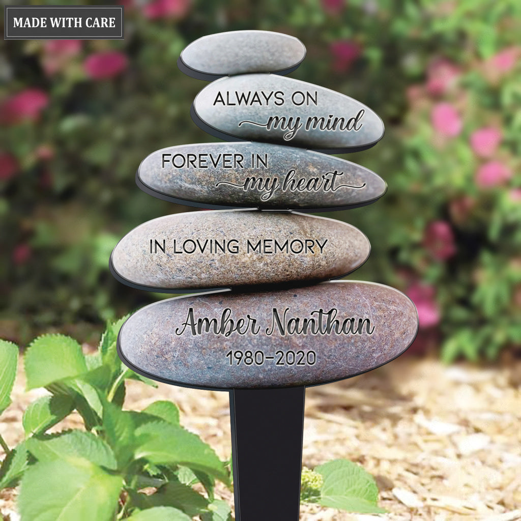 Personalized Balanced Stacked Stones Memorial Plaque Stake