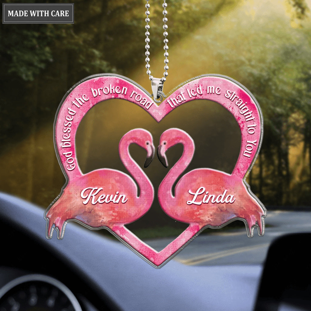 Personalized God Blessed Couple Flamingo Ornament