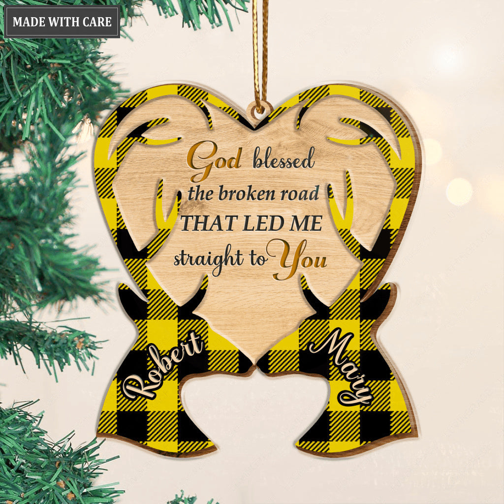 Christmas Deer Couple God Blessed Personalized Wooden Ornament