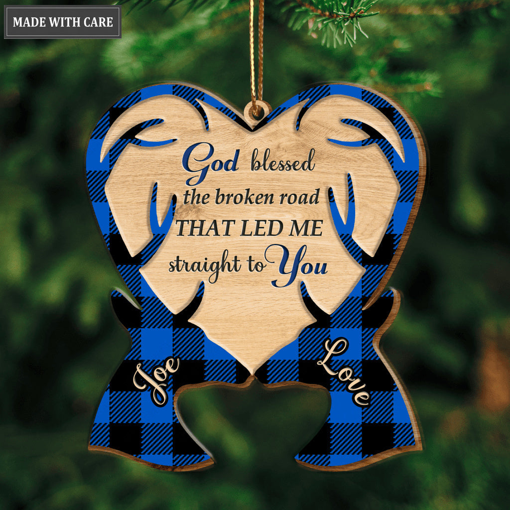 Christmas Deer Couple God Blessed Personalized Wooden Ornament