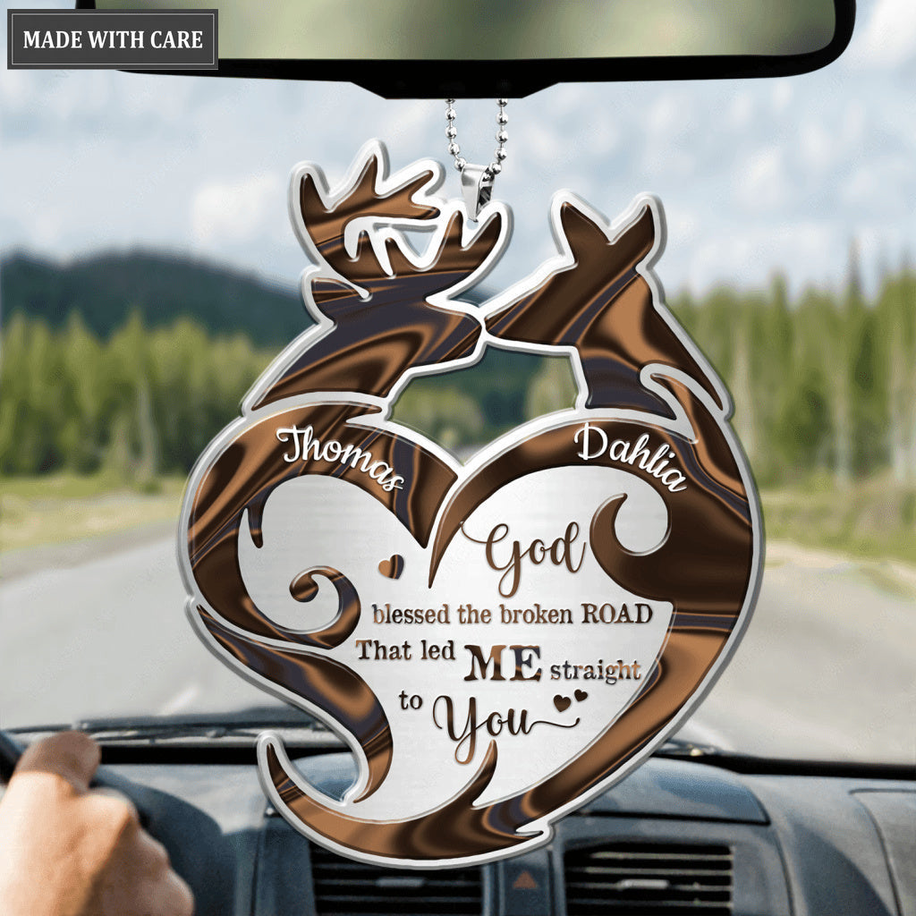 Deer Couple Tribal Heart God Blessed Personalized Ornament