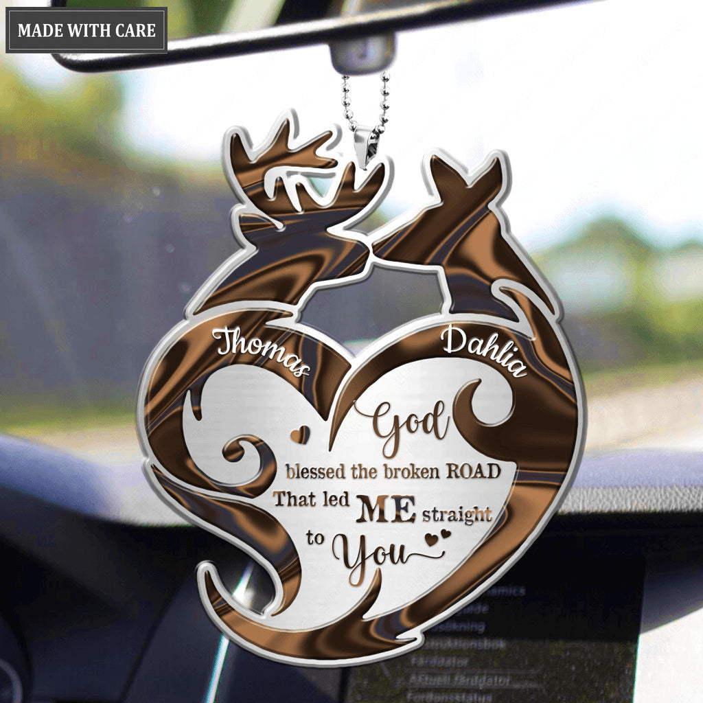 Deer Couple Tribal Heart God Blessed Personalized Ornament